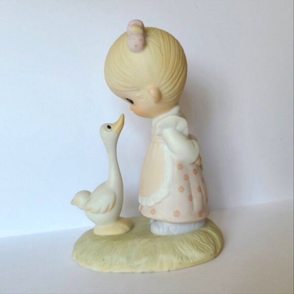 Vintage 70s Precious Moments Girl Duck Collectible Porcelain Figurine - Picture 5 of 7